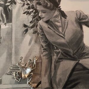 Vintage Silver Tone Frog Brooch with Rhinestone Body